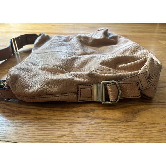 Kooba Hobo Tan Pebbled Leather Hobo Handbag Purse Slouchy Large Zippers - Picture 4 of 10